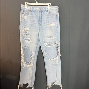 American Eagle Outfitters Ripped Light Blue Boyfriend Jeans